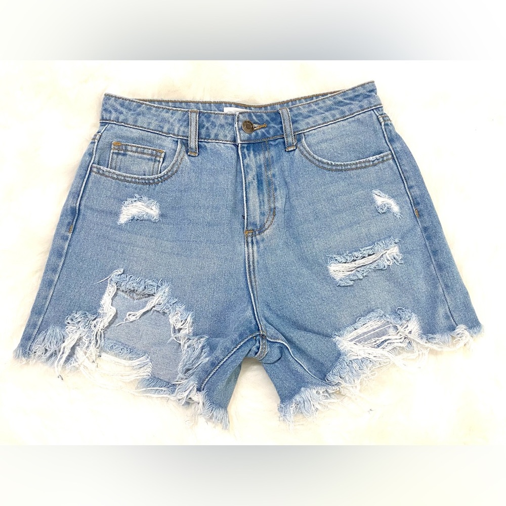 Cello Blue Denim Frayed Jean Shorts - S